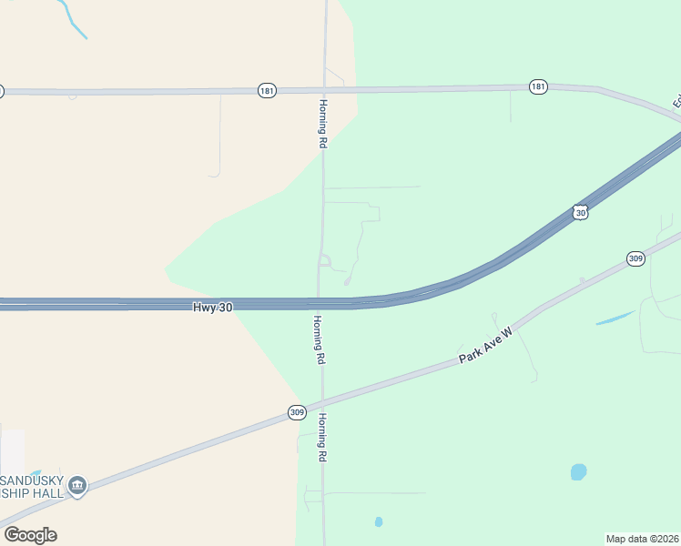 map of restaurants, bars, coffee shops, grocery stores, and more near 87 North Horning Road in Galion