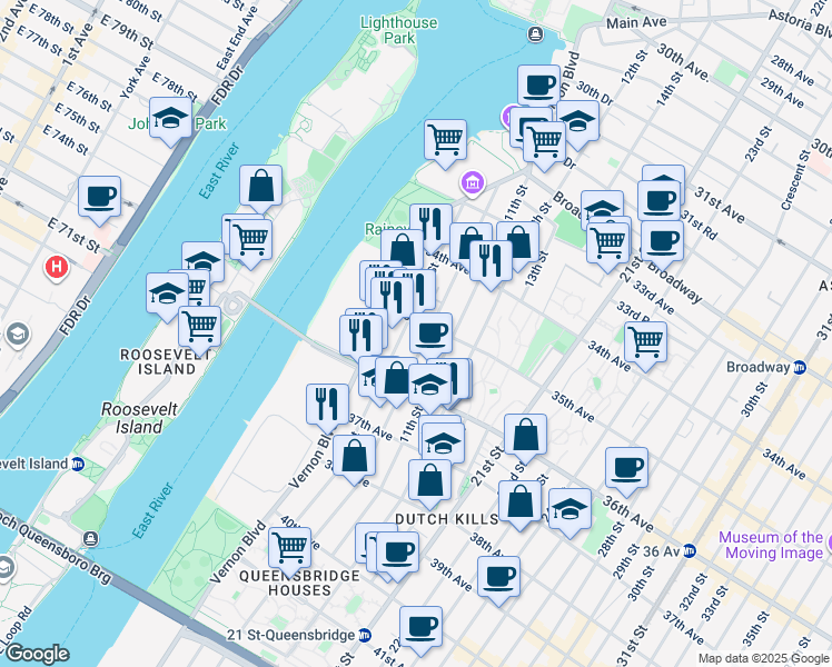 map of restaurants, bars, coffee shops, grocery stores, and more near 35-39 9th Street in Queens