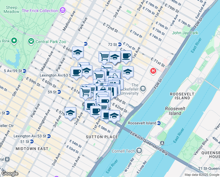 map of restaurants, bars, coffee shops, grocery stores, and more near in New York