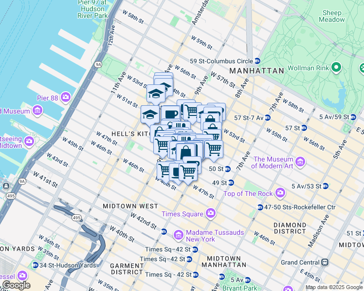 map of restaurants, bars, coffee shops, grocery stores, and more near in New York