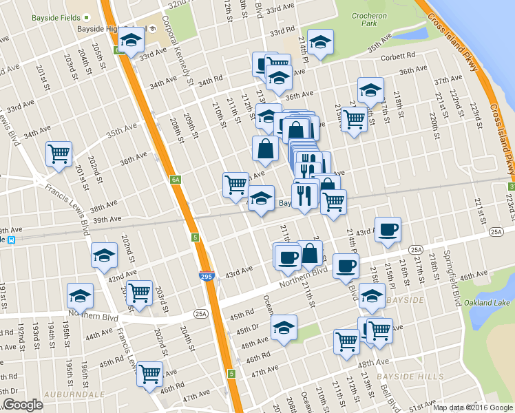 map of restaurants, bars, coffee shops, grocery stores, and more near in Queens
