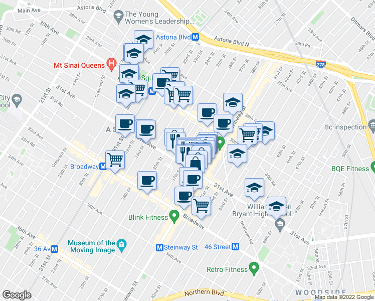 map of restaurants, bars, coffee shops, grocery stores, and more near in 