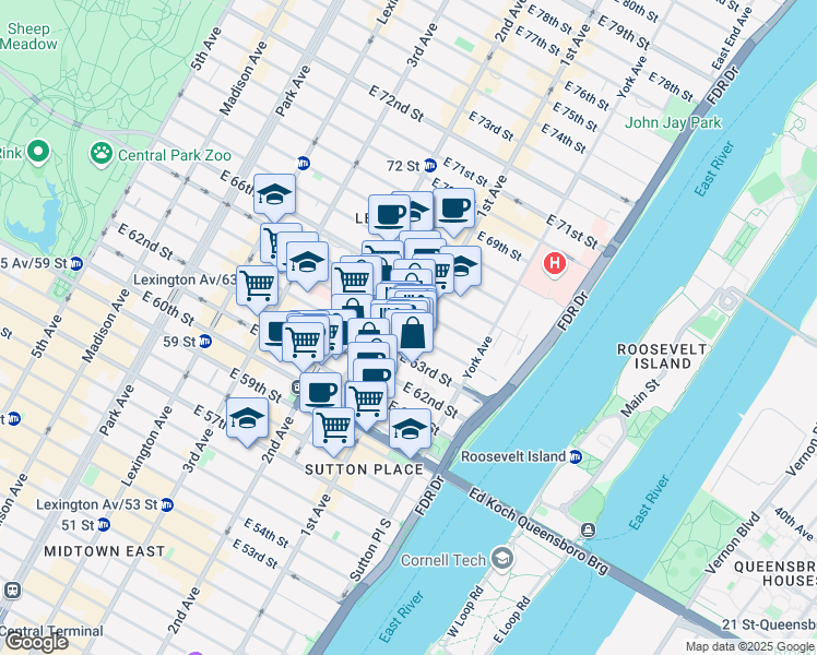 map of restaurants, bars, coffee shops, grocery stores, and more near in New York