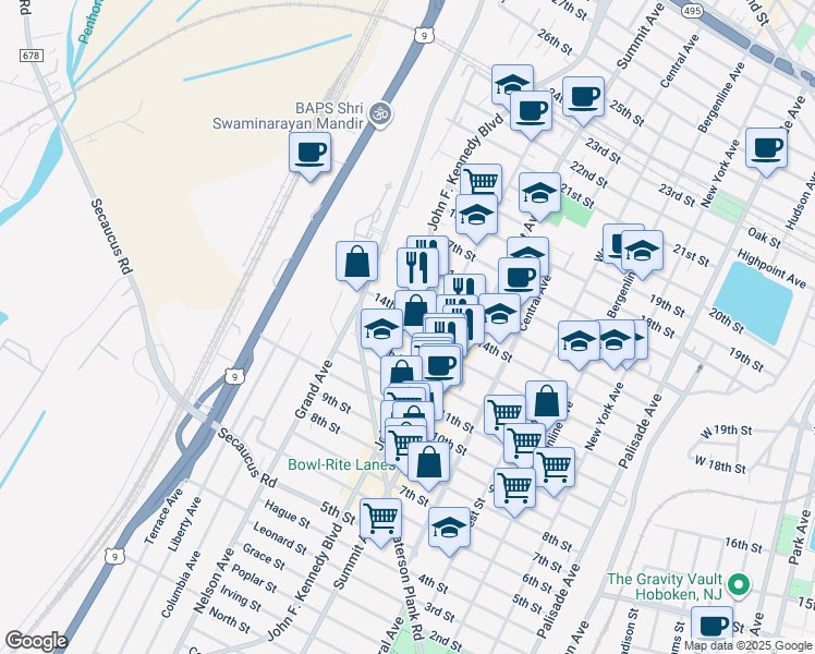 map of restaurants, bars, coffee shops, grocery stores, and more near in North Bergen