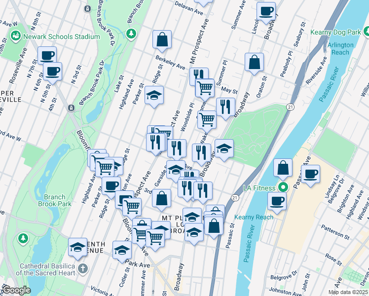 map of restaurants, bars, coffee shops, grocery stores, and more near in Newark