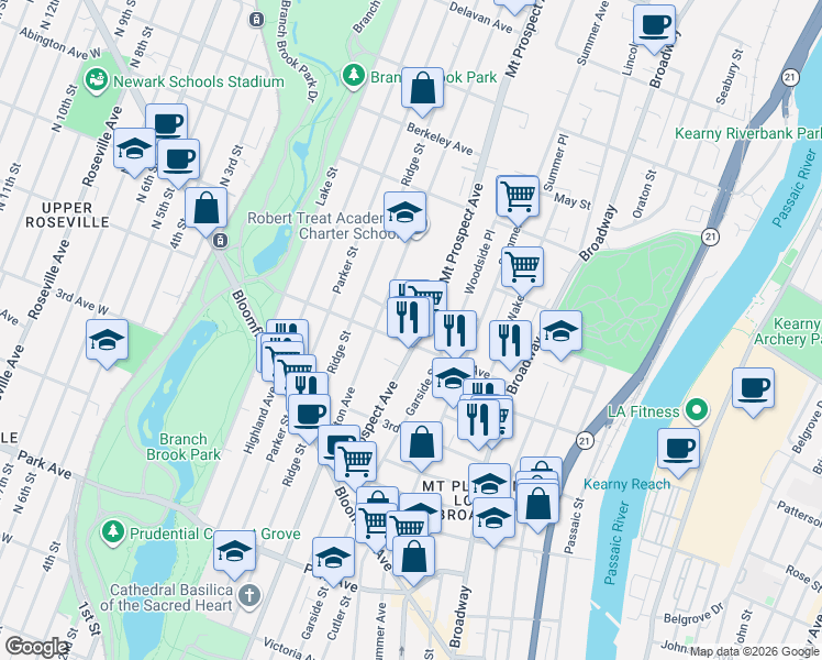 map of restaurants, bars, coffee shops, grocery stores, and more near in Newark