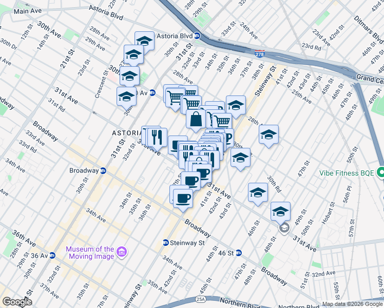 map of restaurants, bars, coffee shops, grocery stores, and more near in 
