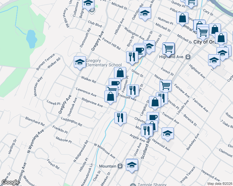 map of restaurants, bars, coffee shops, grocery stores, and more near 8 Tremont Avenue in West Orange