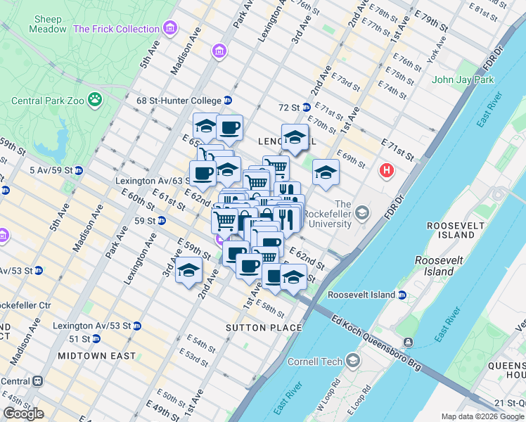 map of restaurants, bars, coffee shops, grocery stores, and more near in New York