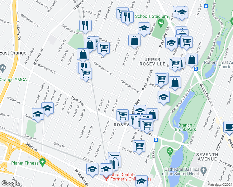 map of restaurants, bars, coffee shops, grocery stores, and more near 455 4th Avenue West in Newark