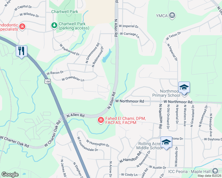 map of restaurants, bars, coffee shops, grocery stores, and more near North Mandalay Drive in Peoria
