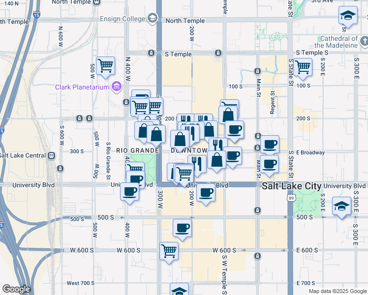 map of restaurants, bars, coffee shops, grocery stores, and more near in Salt Lake City