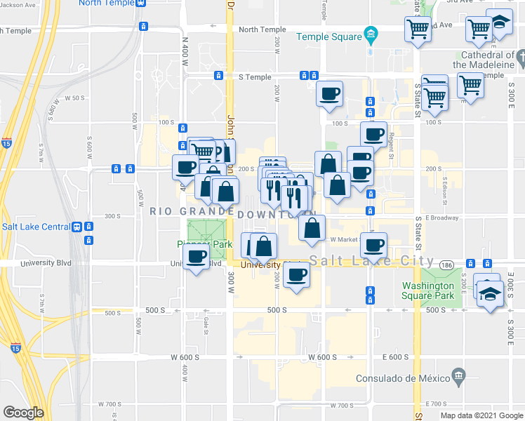 map of restaurants, bars, coffee shops, grocery stores, and more near in Salt Lake City