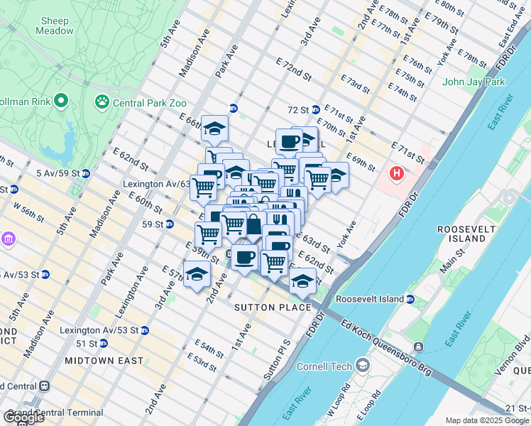 map of restaurants, bars, coffee shops, grocery stores, and more near in New York