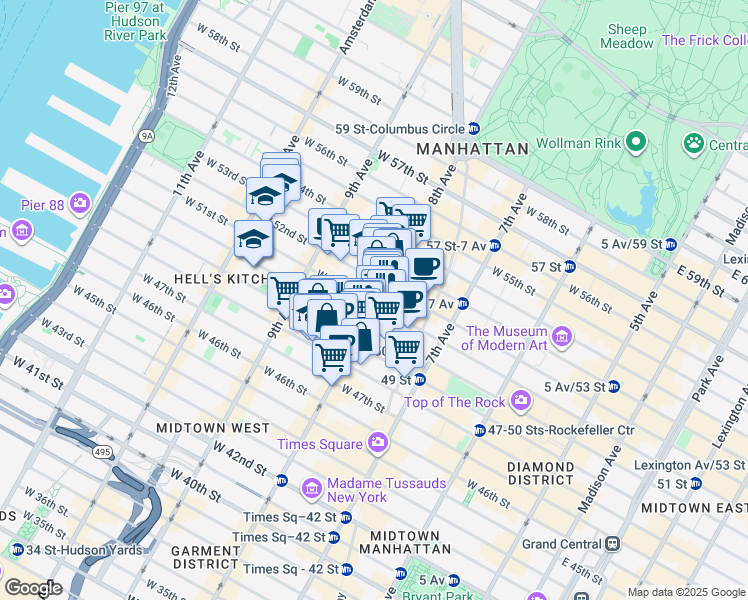 map of restaurants, bars, coffee shops, grocery stores, and more near 810 8th Avenue in New York