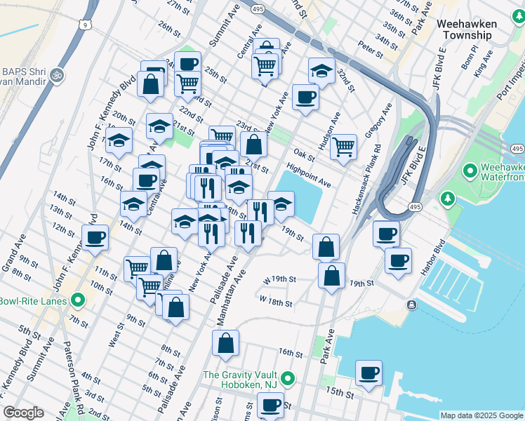 map of restaurants, bars, coffee shops, grocery stores, and more near in Union City