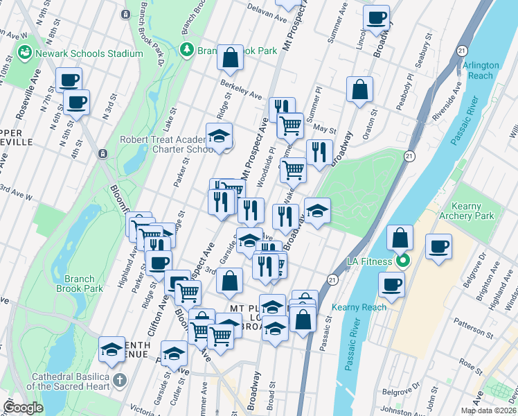 map of restaurants, bars, coffee shops, grocery stores, and more near in Newark