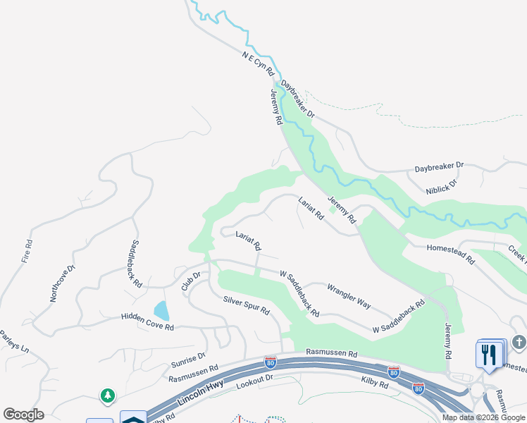 map of restaurants, bars, coffee shops, grocery stores, and more near 3630 Lariat Road in Park City