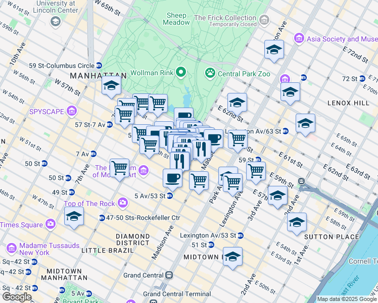 map of restaurants, bars, coffee shops, grocery stores, and more near in New York