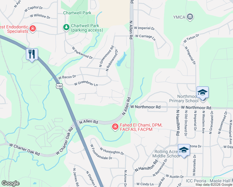 map of restaurants, bars, coffee shops, grocery stores, and more near 6107 North Mandalay Drive in Peoria