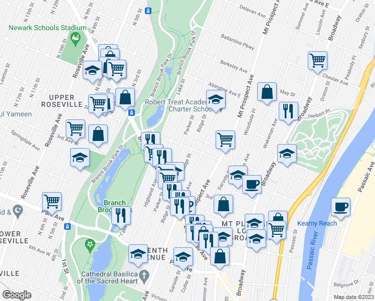 map of restaurants, bars, coffee shops, grocery stores, and more near 132 2nd Avenue in Newark