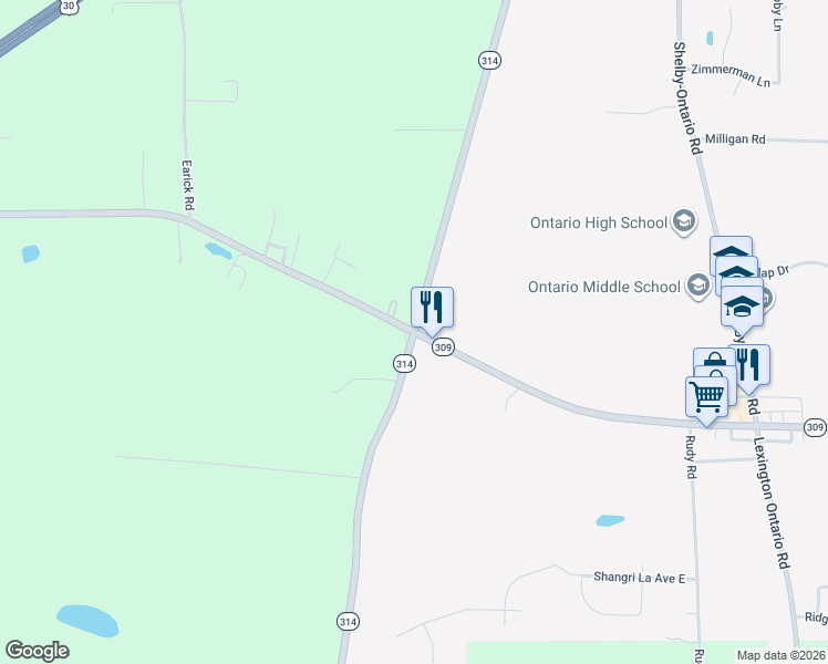 map of restaurants, bars, coffee shops, grocery stores, and more near 3985 Park Ave W in Ontario