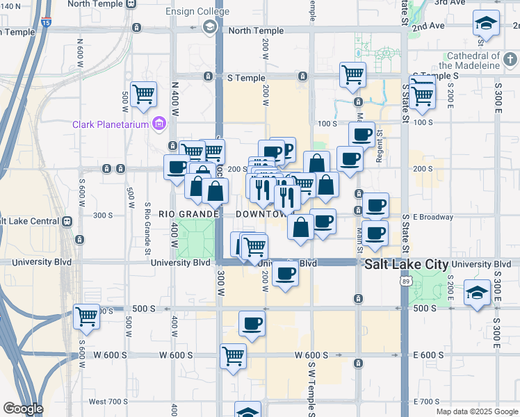 map of restaurants, bars, coffee shops, grocery stores, and more near in Salt Lake City