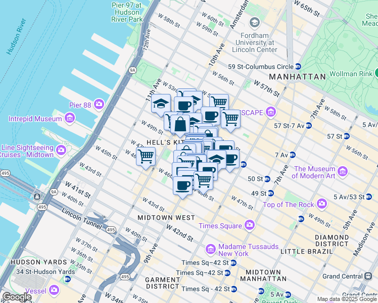 map of restaurants, bars, coffee shops, grocery stores, and more near in New York