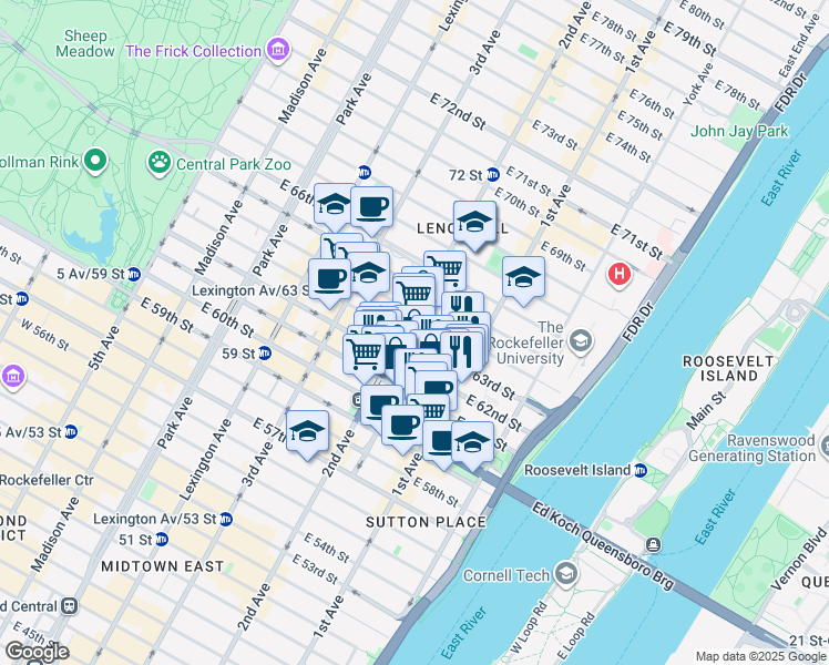 map of restaurants, bars, coffee shops, grocery stores, and more near in New York