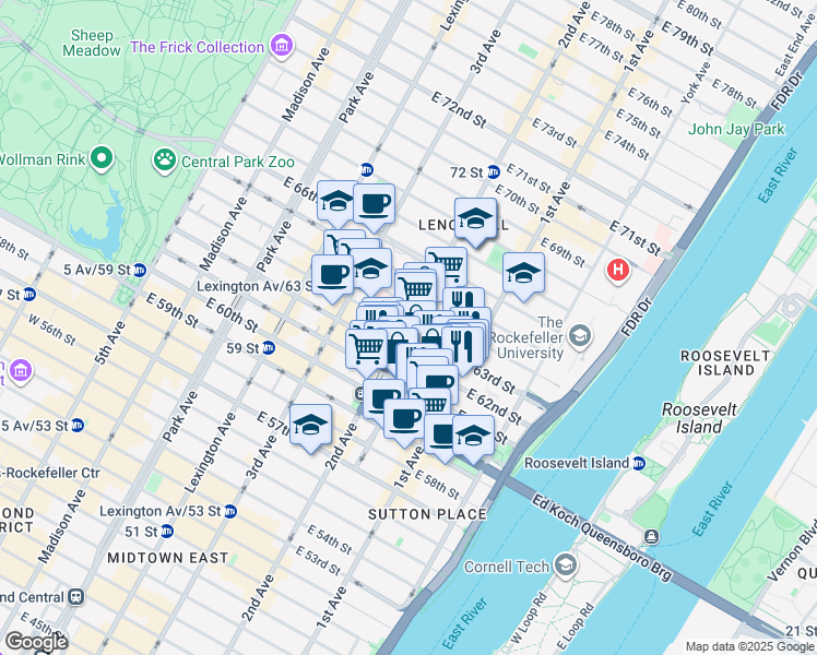 map of restaurants, bars, coffee shops, grocery stores, and more near in New York