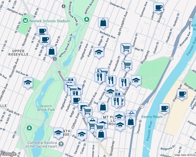map of restaurants, bars, coffee shops, grocery stores, and more near in Newark