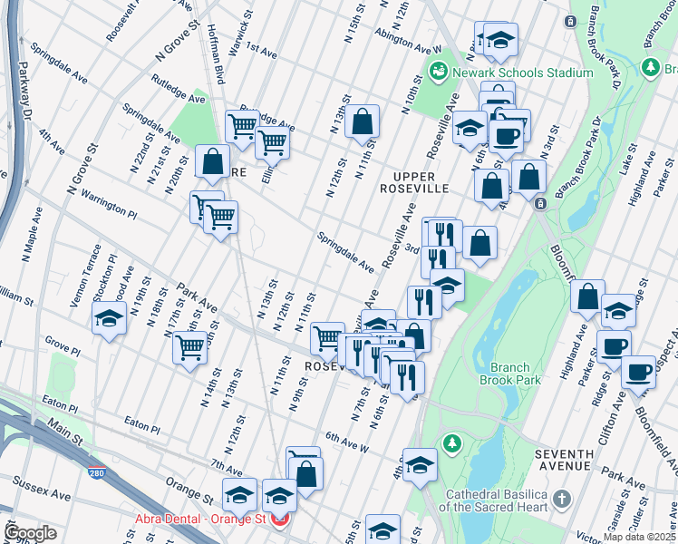 map of restaurants, bars, coffee shops, grocery stores, and more near 421 4th Avenue in Newark