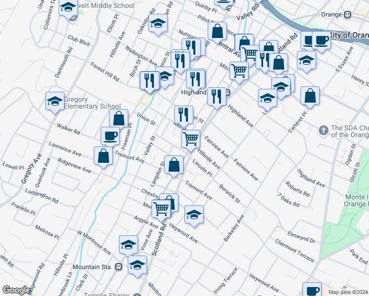 map of restaurants, bars, coffee shops, grocery stores, and more near 541 Scotland Road in City of Orange