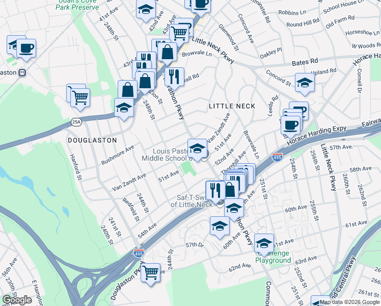 map of restaurants, bars, coffee shops, grocery stores, and more near 51st Avenue in Queens
