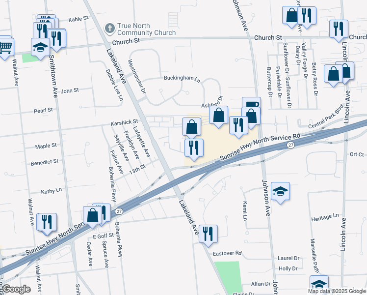 map of restaurants, bars, coffee shops, grocery stores, and more near 120 Sussex Place in Bohemia