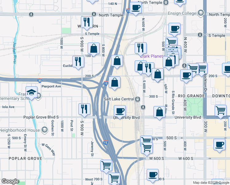 map of restaurants, bars, coffee shops, grocery stores, and more near 748 West 300 South in Salt Lake City