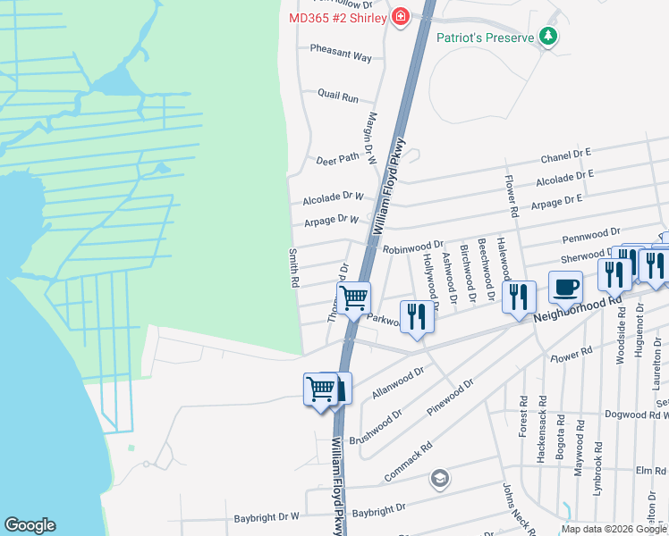 map of restaurants, bars, coffee shops, grocery stores, and more near 20 Hurstwood Road in Shirley
