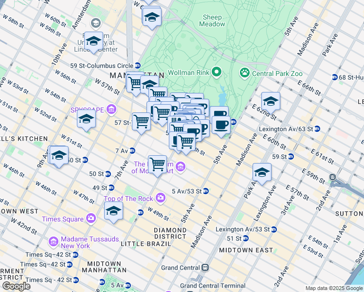 map of restaurants, bars, coffee shops, grocery stores, and more near 1370 6th Avenue in New York