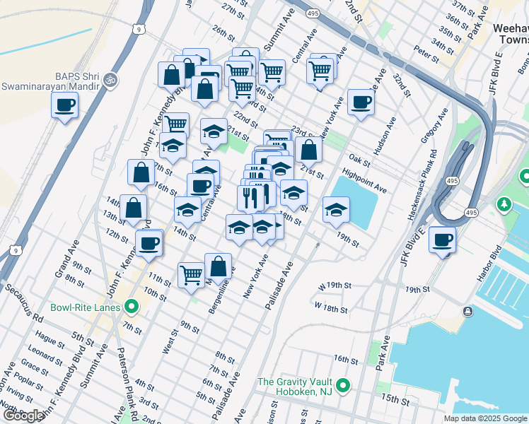 map of restaurants, bars, coffee shops, grocery stores, and more near 510 18th Street in Union City