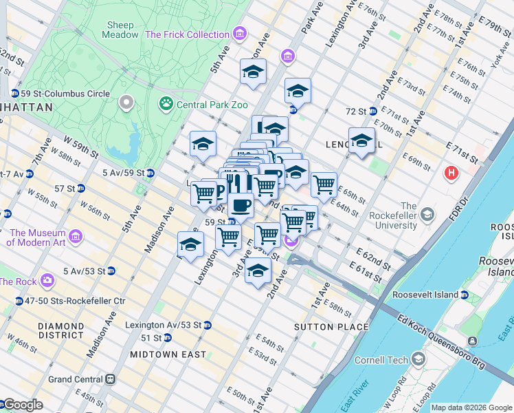 map of restaurants, bars, coffee shops, grocery stores, and more near in New York
