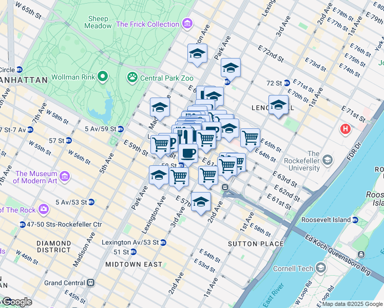 map of restaurants, bars, coffee shops, grocery stores, and more near in New York