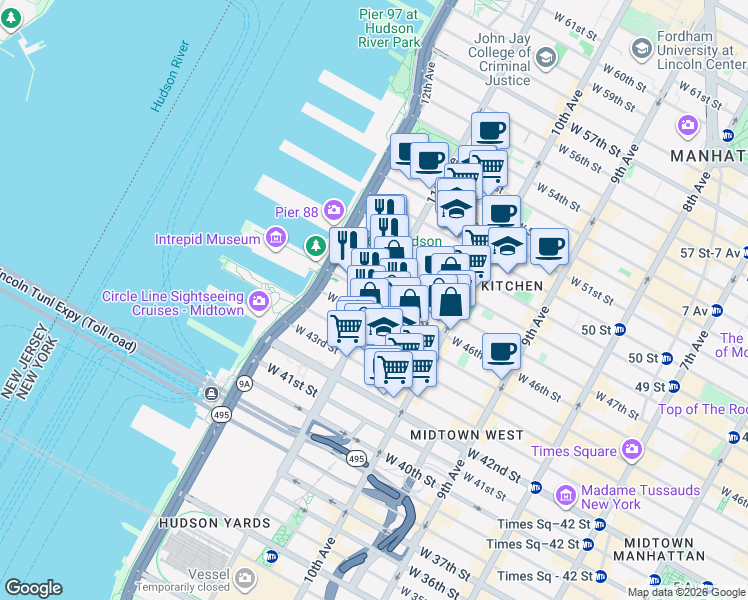 map of restaurants, bars, coffee shops, grocery stores, and more near in New York