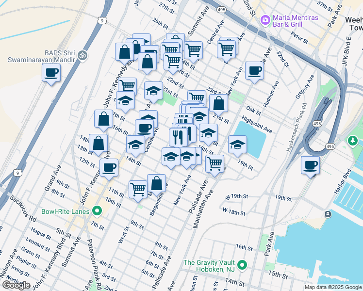 map of restaurants, bars, coffee shops, grocery stores, and more near 510 18th Street in Union City