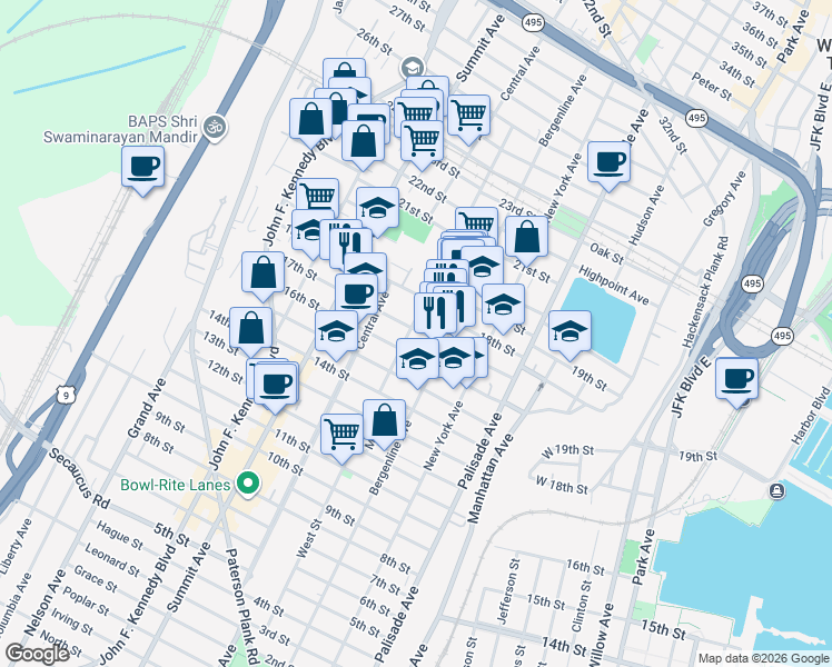 map of restaurants, bars, coffee shops, grocery stores, and more near 612 17th Street in Union City
