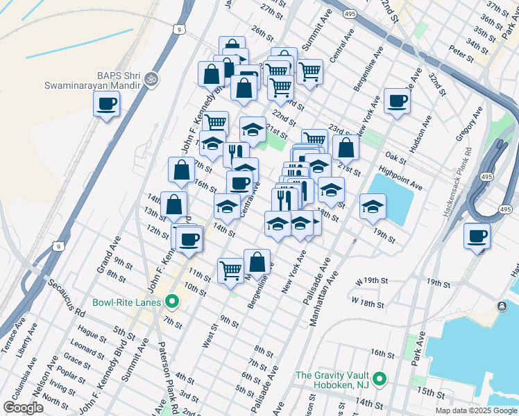 map of restaurants, bars, coffee shops, grocery stores, and more near 612 17th Street in Union City