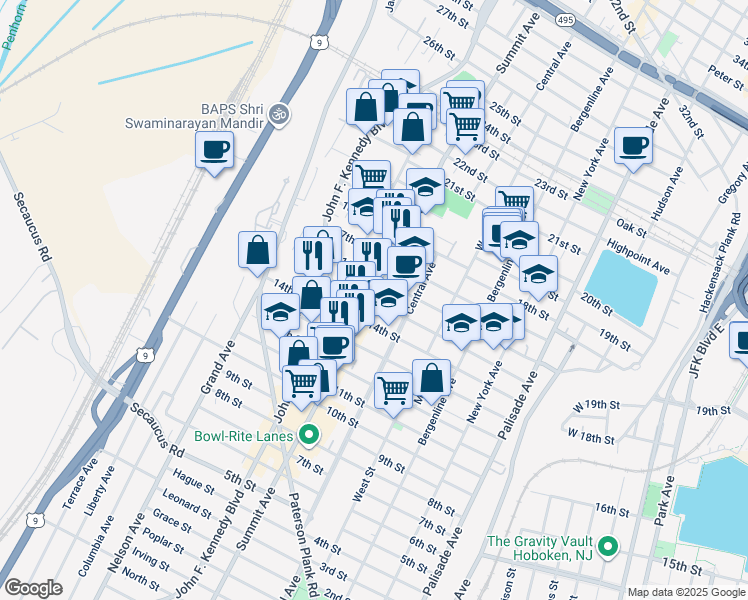map of restaurants, bars, coffee shops, grocery stores, and more near 1601 Summit Avenue in Union City
