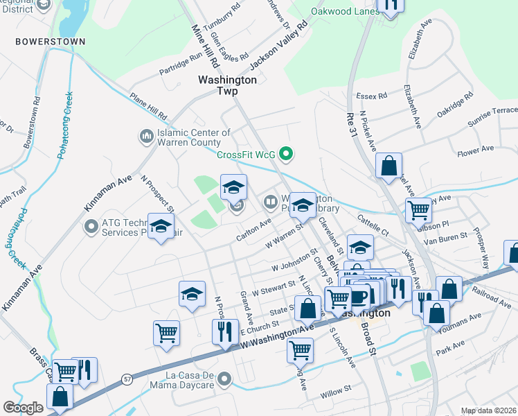 map of restaurants, bars, coffee shops, grocery stores, and more near 147 North Lincoln Avenue in Washington