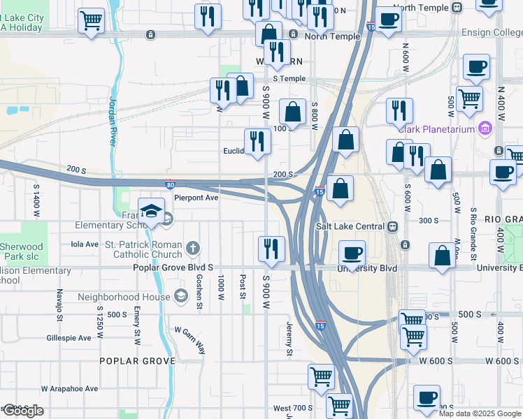 map of restaurants, bars, coffee shops, grocery stores, and more near 266 South 900 West in Salt Lake City