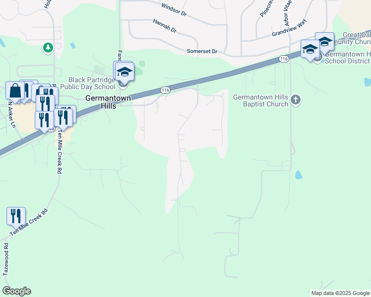 map of restaurants, bars, coffee shops, grocery stores, and more near 370 Timberlan Road in Metamora