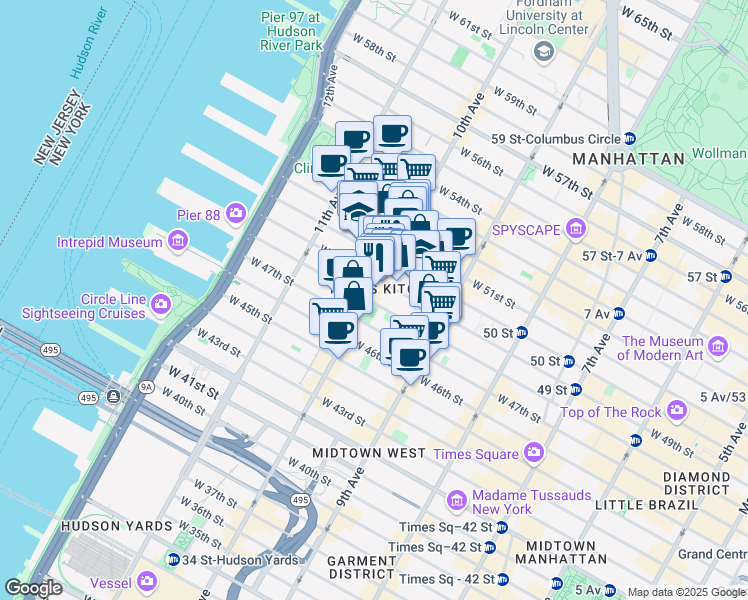 map of restaurants, bars, coffee shops, grocery stores, and more near in New York